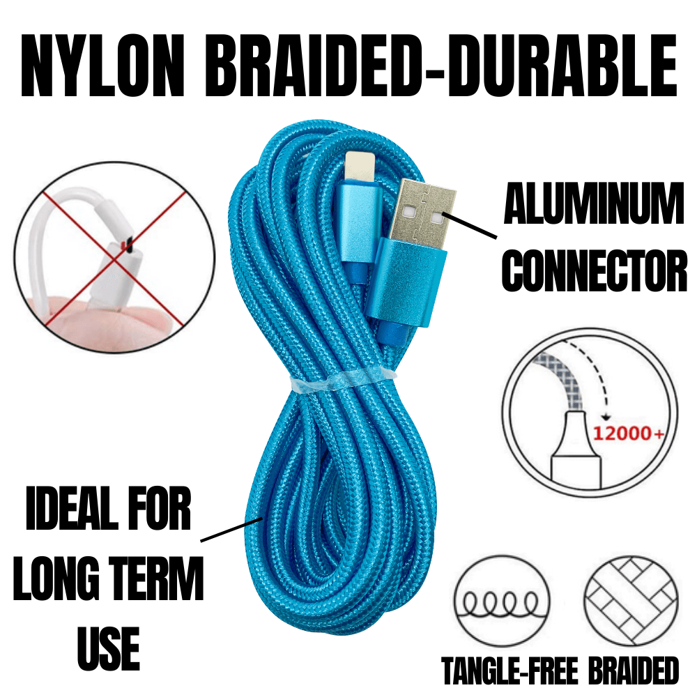 2-Pack 10FT iPhone Charger Cables – Extra Long Nylon Braided Zebra Lightning Cords – Fast Charging for iPhone 6 to 14 Pro Max, iPad & More